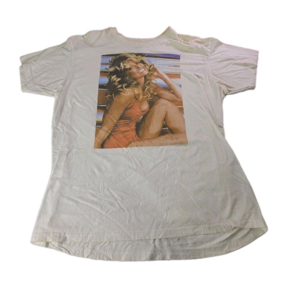 Rare Farrah Fawcett Foundation Graphic Red Swimsuit XL 1970s Shirt Vintage